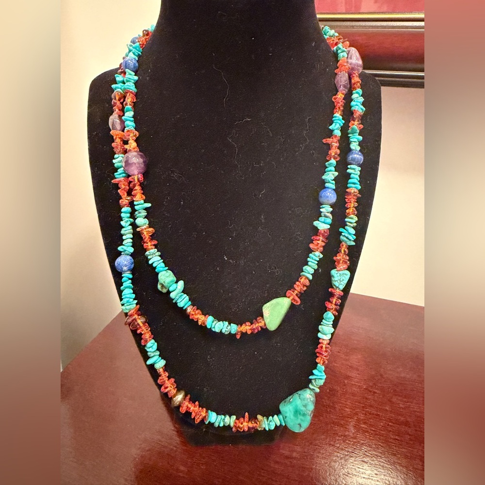 JAY KING Turquoise, Lapis, Amber & Amethyst 43" Necklace, Sterling Silver new ! - Picture 4 of 9